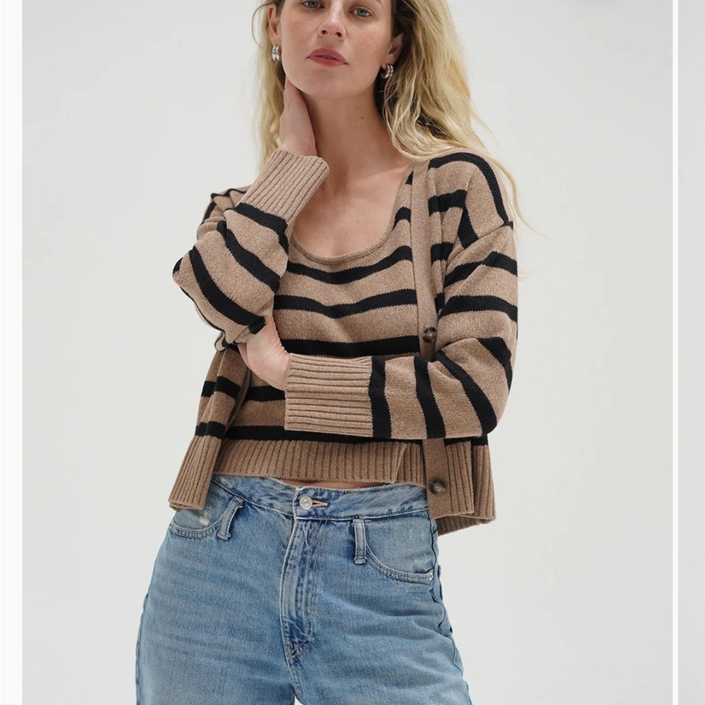 LNA PIPER CARDIGAN SET - CAFE STRIPE